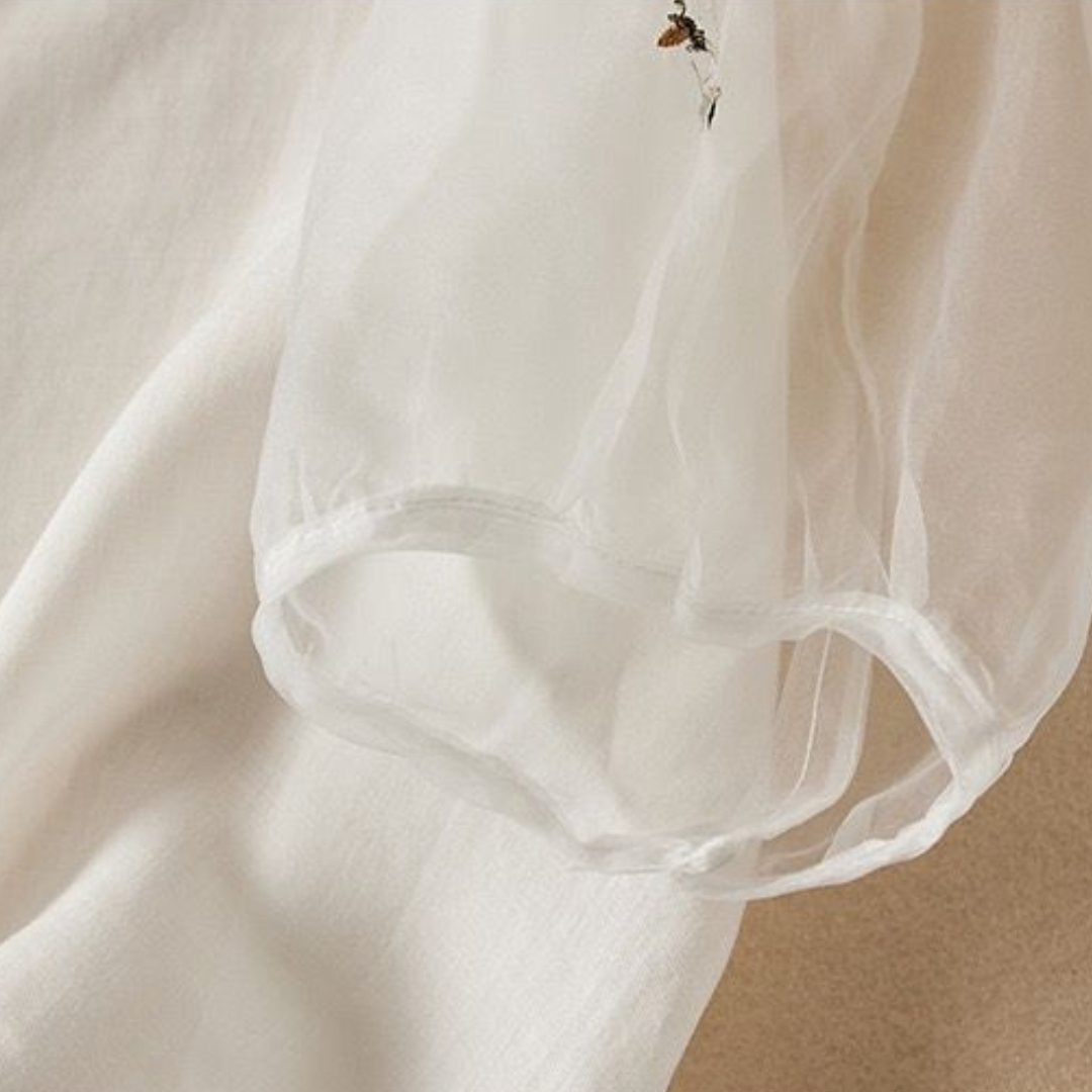 Pure Cotton Embroidered Organza Sleeves Top