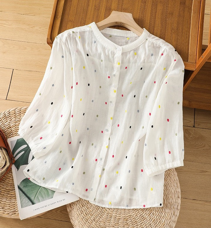 Pure Cotton Casual Wear Shirt With Colorful Embroidered Butties