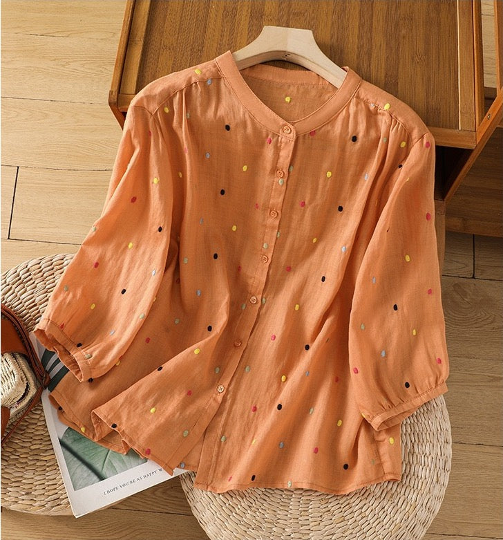 Pure Cotton Casual Wear Shirt With Colorful Embroidered Butties